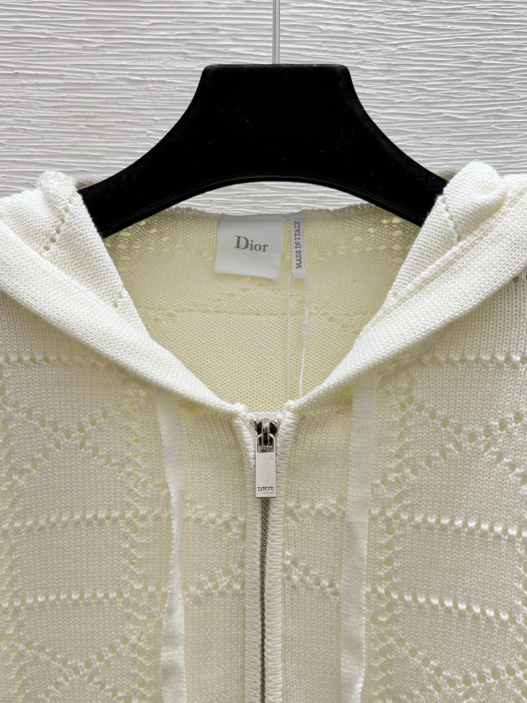 CD 26FW Cannage Textured-Knit Hooded Zip-Up Cardigan Wool 313338