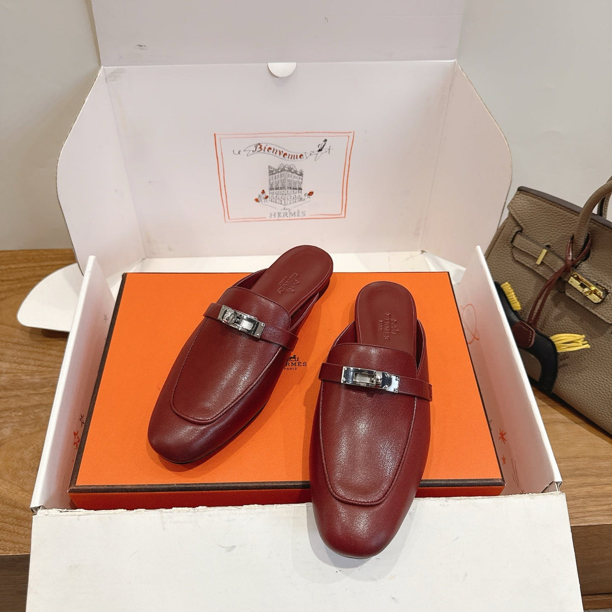 HM 26s Oz Mule Burgundy Red Calfskin Silver Hardware