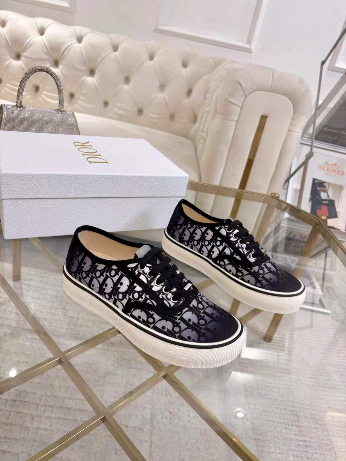 CD 26s Low Top Sneakers Black Dior Oblique Canvas 374925