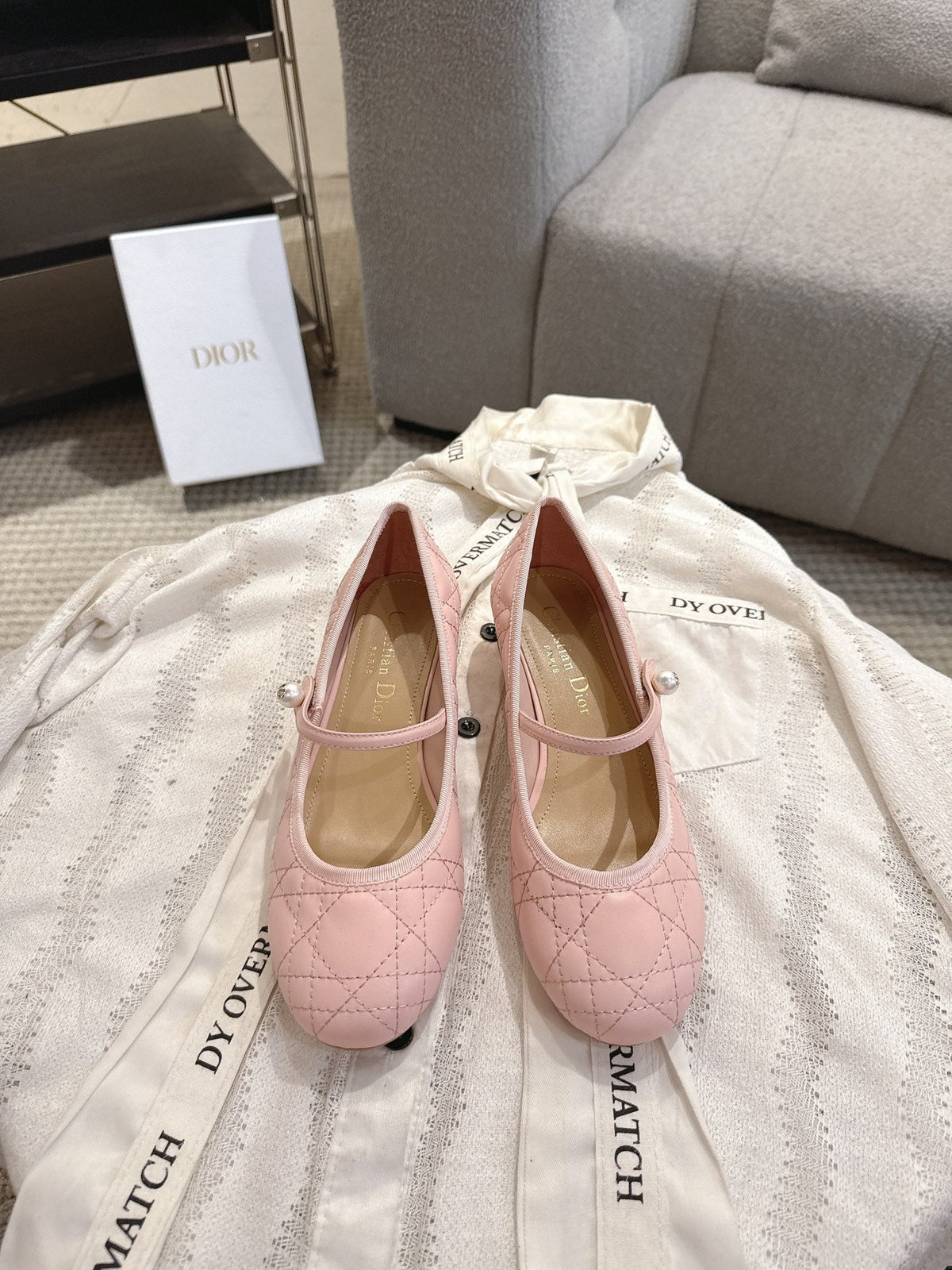 Dior 26s Mary Jane Pumps Light Pink Lambskin Pearl-Adorned Strap