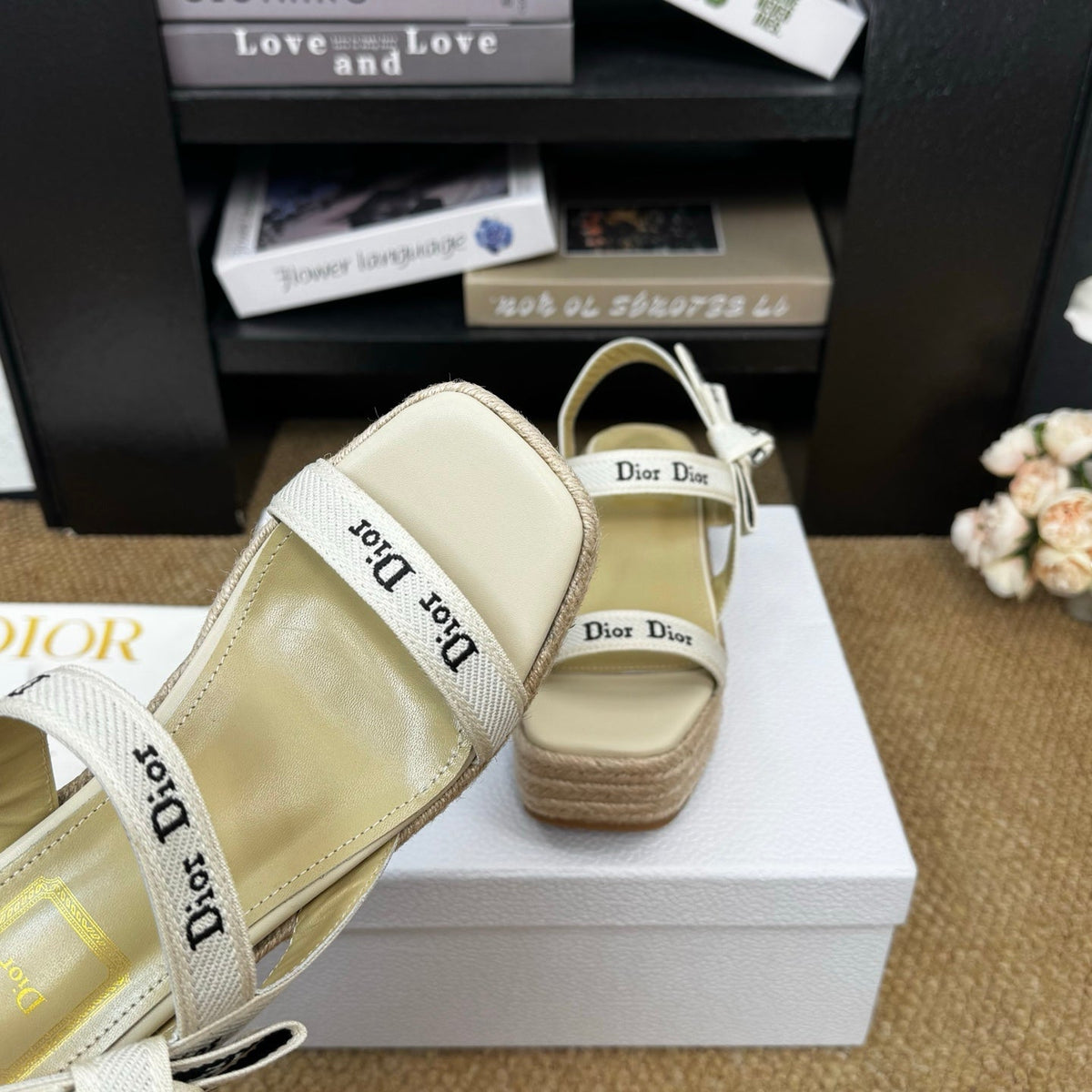 Dior 26s Espadrille Wedge Sandal Beige Canvas Calfskin