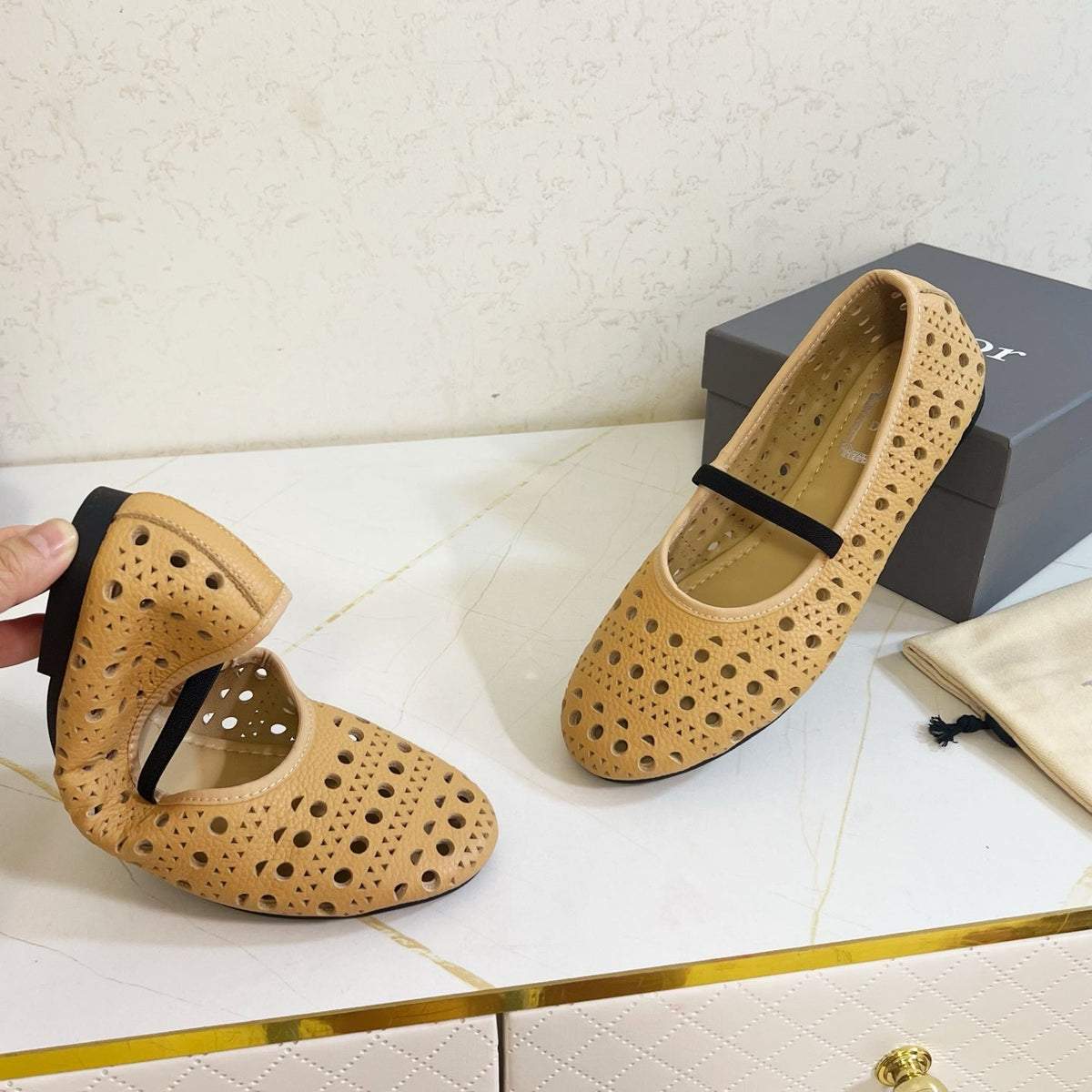Dior 26s Mary Jane Flats Dark Beige Calfskin