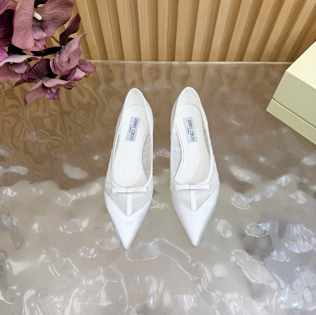 Jimmy Choo 26S Flats White Mesh And Satin 924371