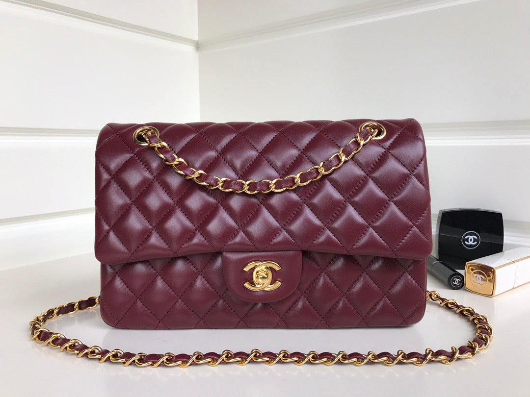 CC A1112 Flap Bag 25 Burgundy Quited Lambskin