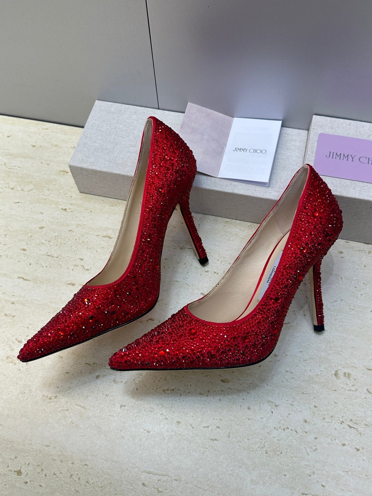 Jimmy Choo 26S High Heels 9.5cm Red Crystal-Embellished 839154