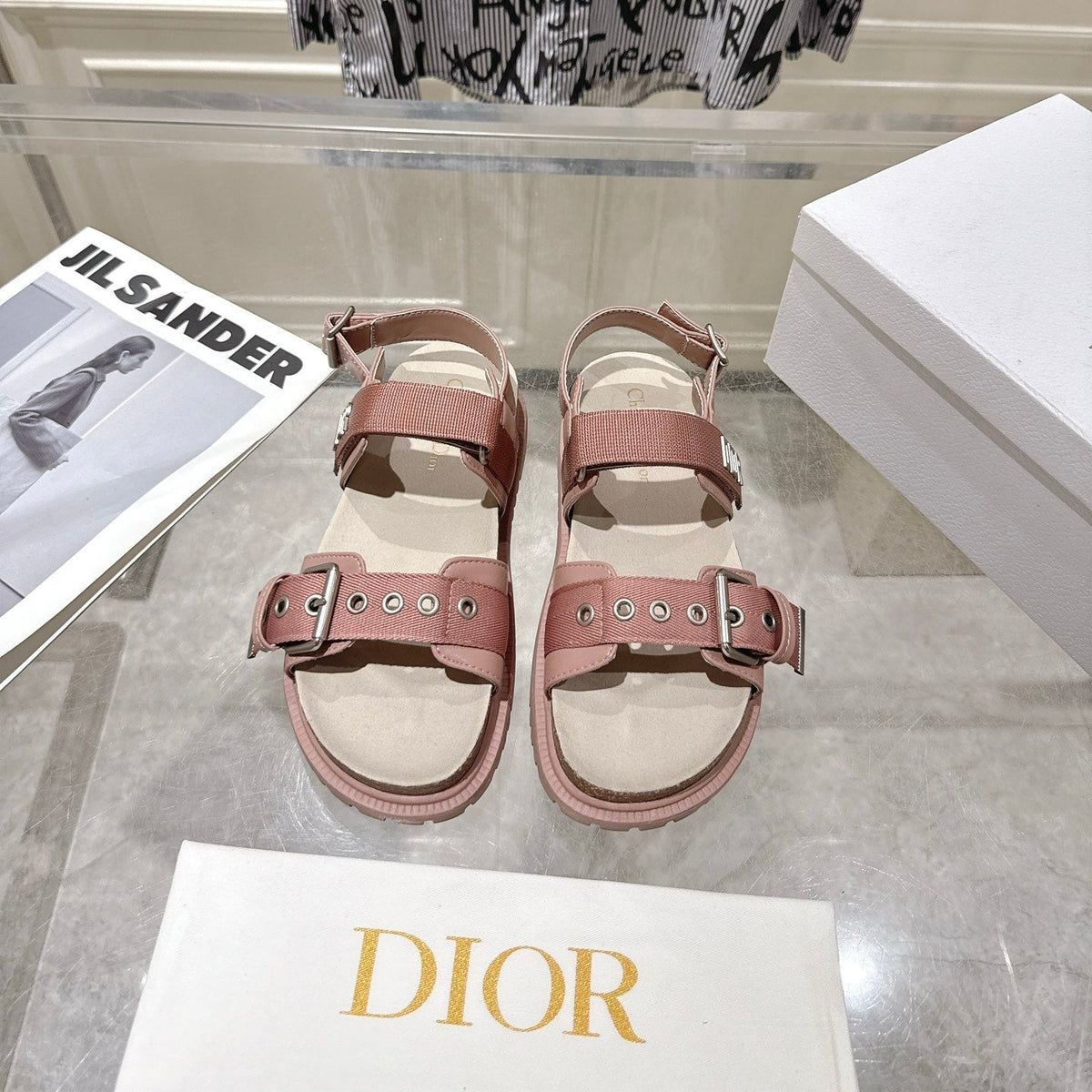 CD 26s Buckle Sandals Nude Pink Canvas 529406