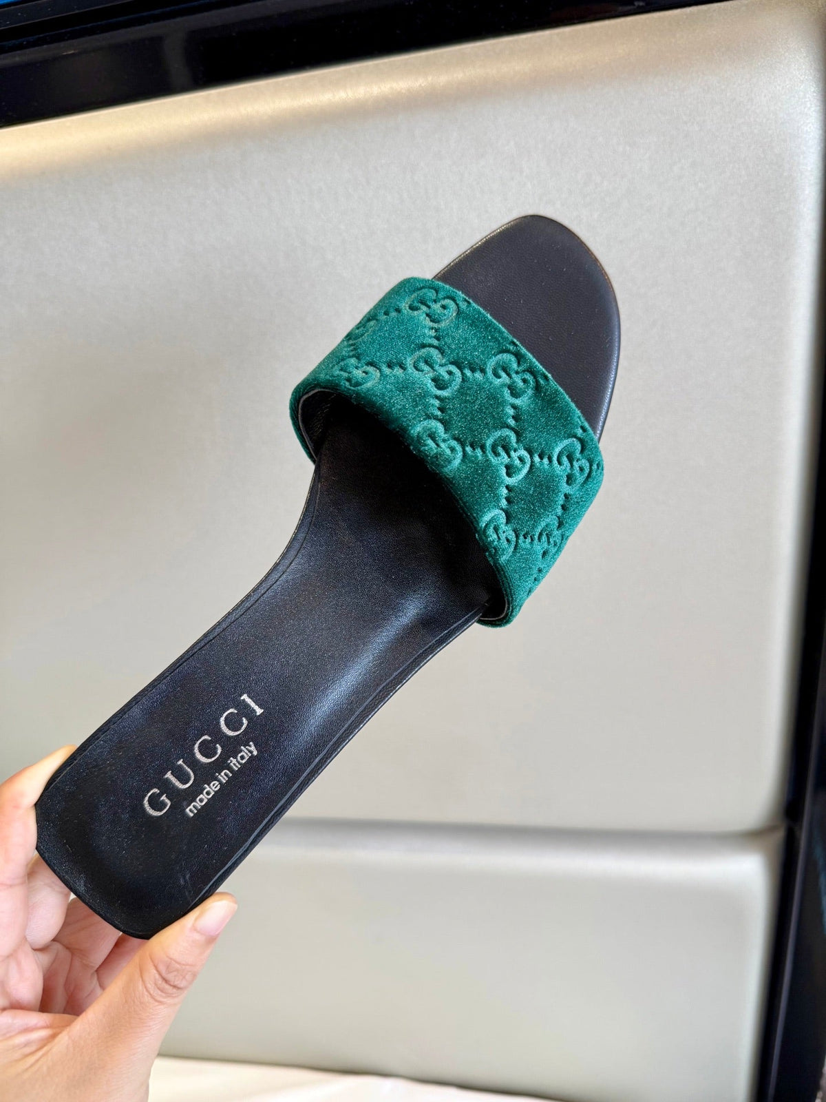 Gucci 26s Slide Sandals 5.5cm Dark Green Velvet