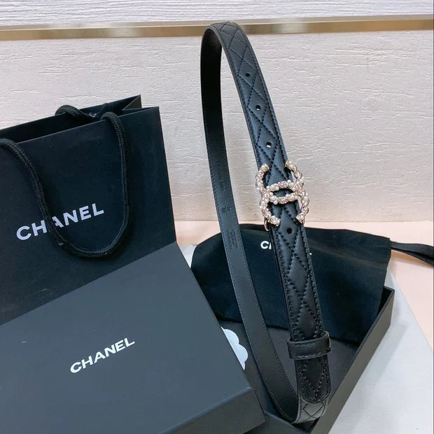 Chanel 2026 Pearl Rhinestone Buckle Belt 20mm Lambskin