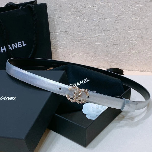 Chanel 2026 Pearl Rhinestone Buckle Belt 20mm Lambskin