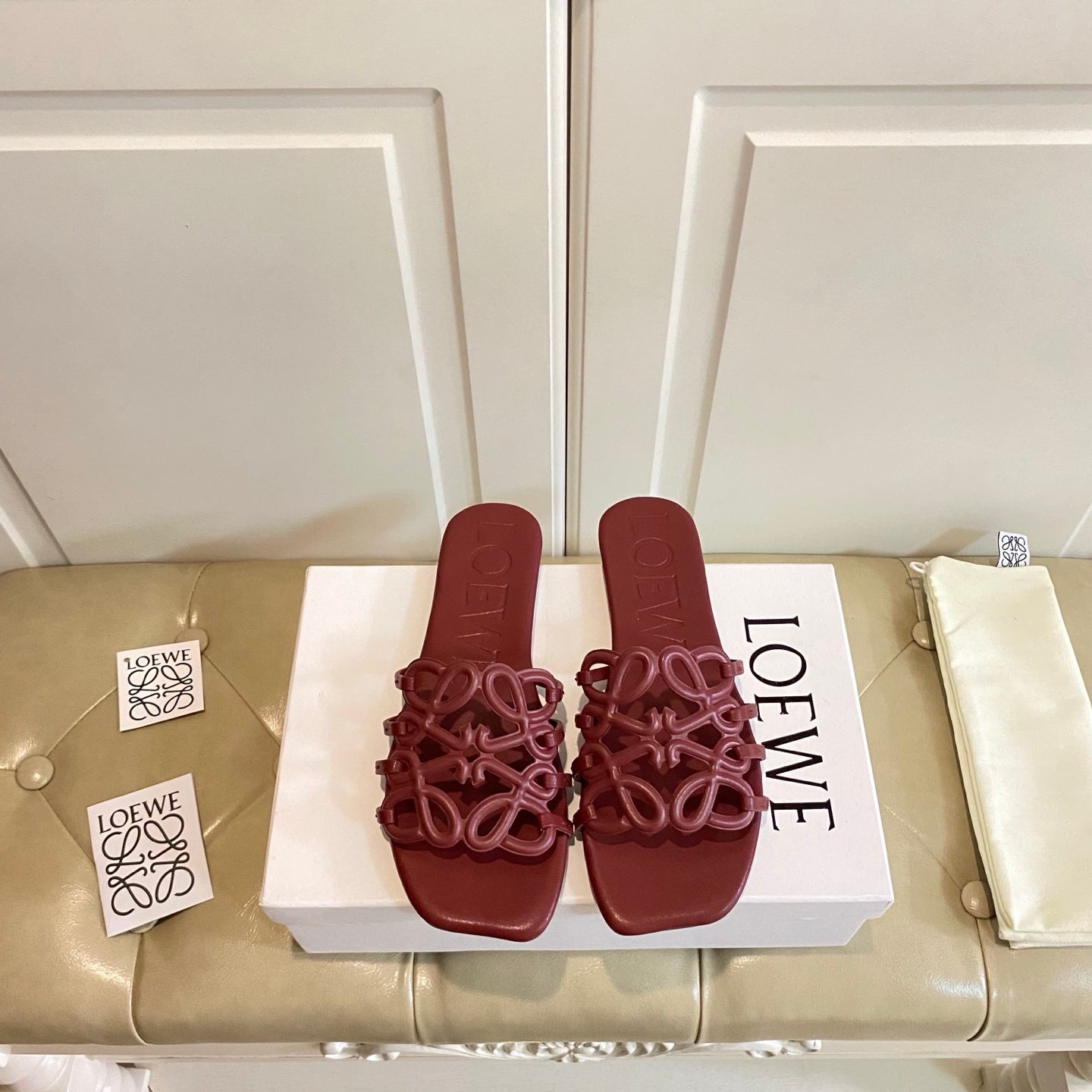 Loewe Petal Anagram Leather Slides Multicolor