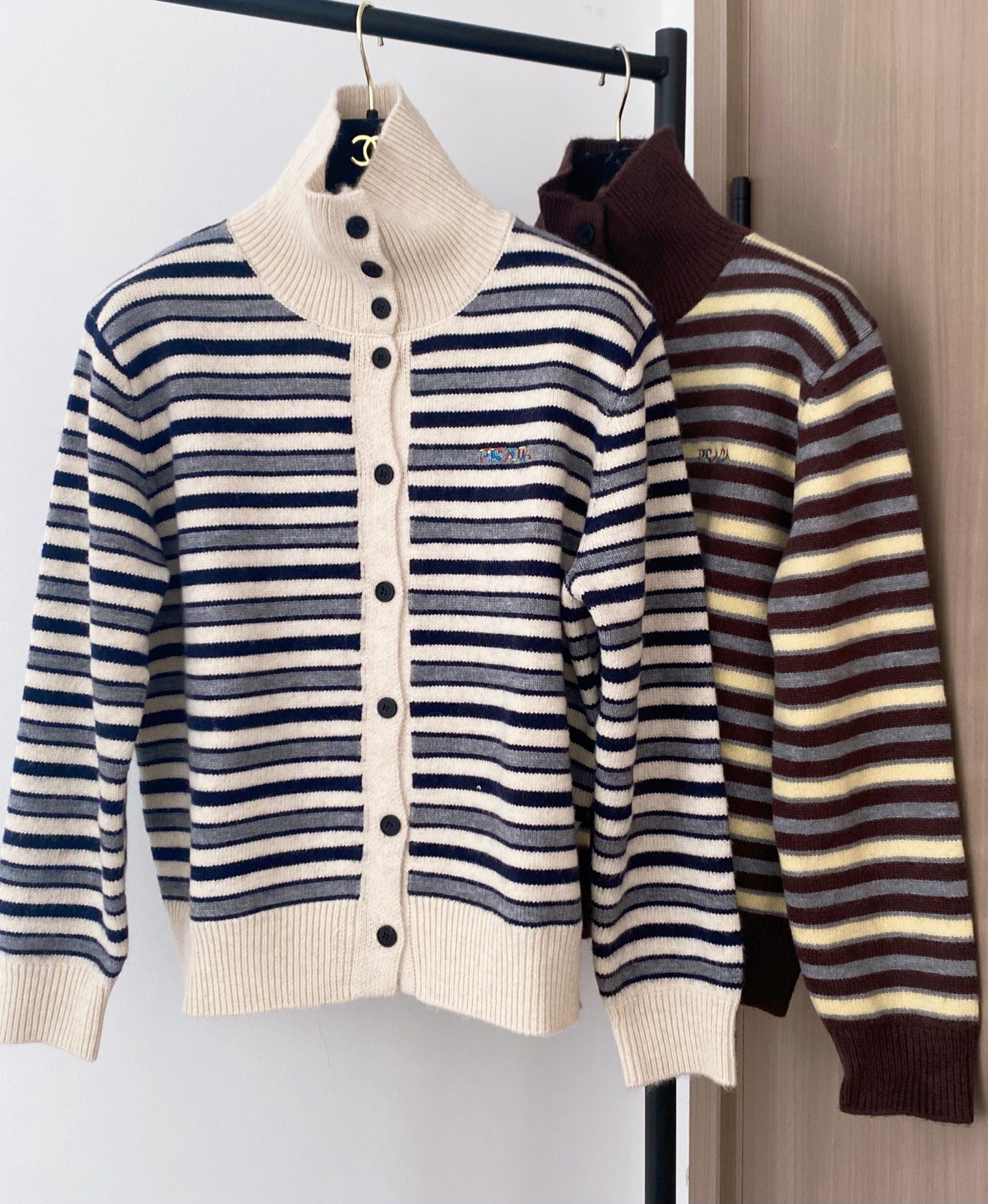 Prada 2025 Two-Tone Cardigan Brown and White Wool