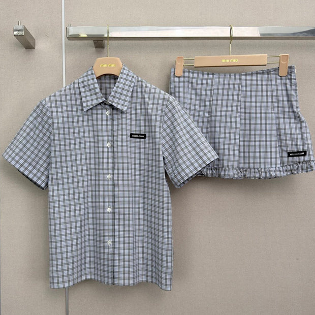 Miumiu 2026 Plaid Set Blue Cotton 377071