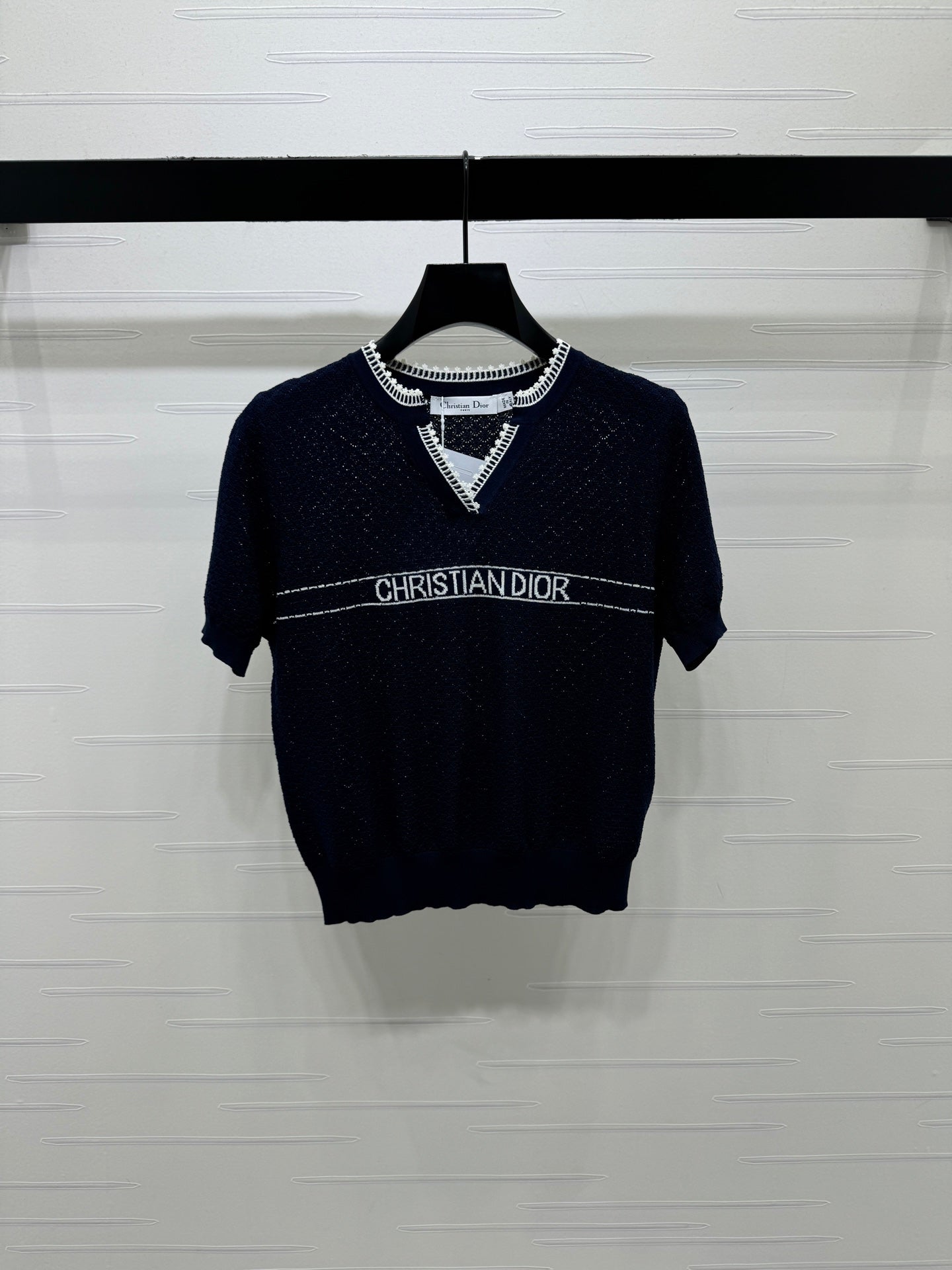 CD 26 Hollow-out Knit Short-Sleeve Top in Nylon