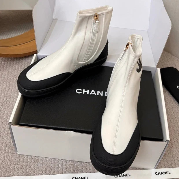 Chanel 2026 Double-C Metal Logo Ankle Boots Canvas Sheepskin 826495