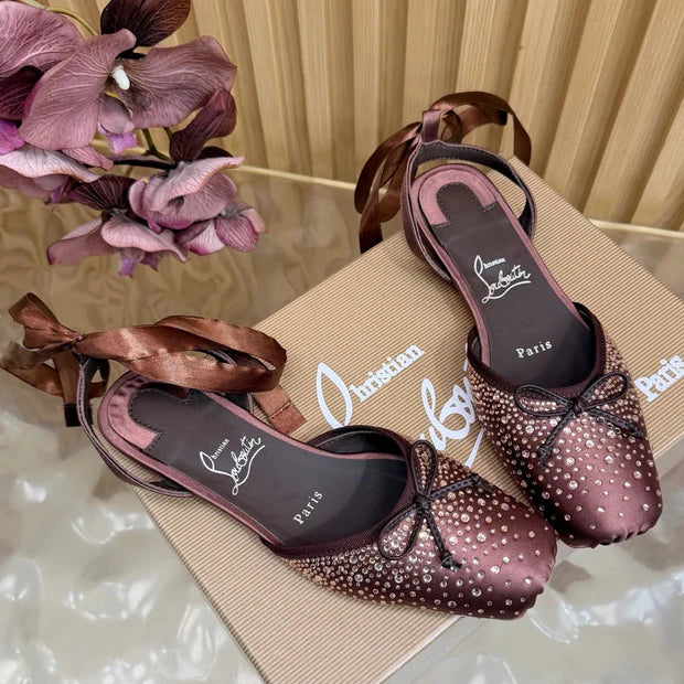 Christian Louboutin Sweetie Jane Strass Ballerina Flat Strass Silk Leather 853096
