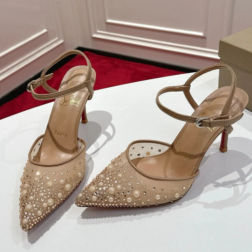 Christian Louboutin Miss Z Degrastrass Perla Slingback Pump Mesh Strass Leather 863574