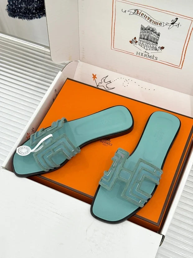 Hermes 2026 Oran Sandal Flat Suede Mesh 898415