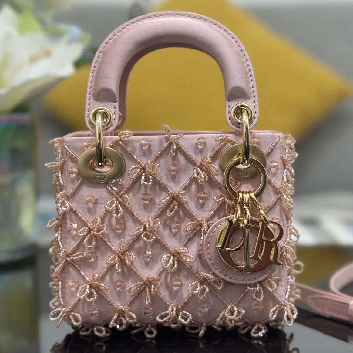 Dior 2026 Embroidered Beaded Bag 12cm Satin Leather 148685