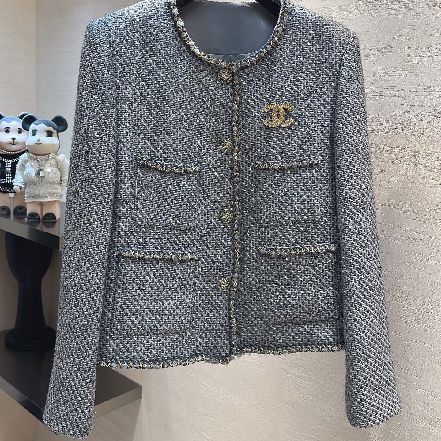 CC Jacket Gold Trim Gray Tweed 415620