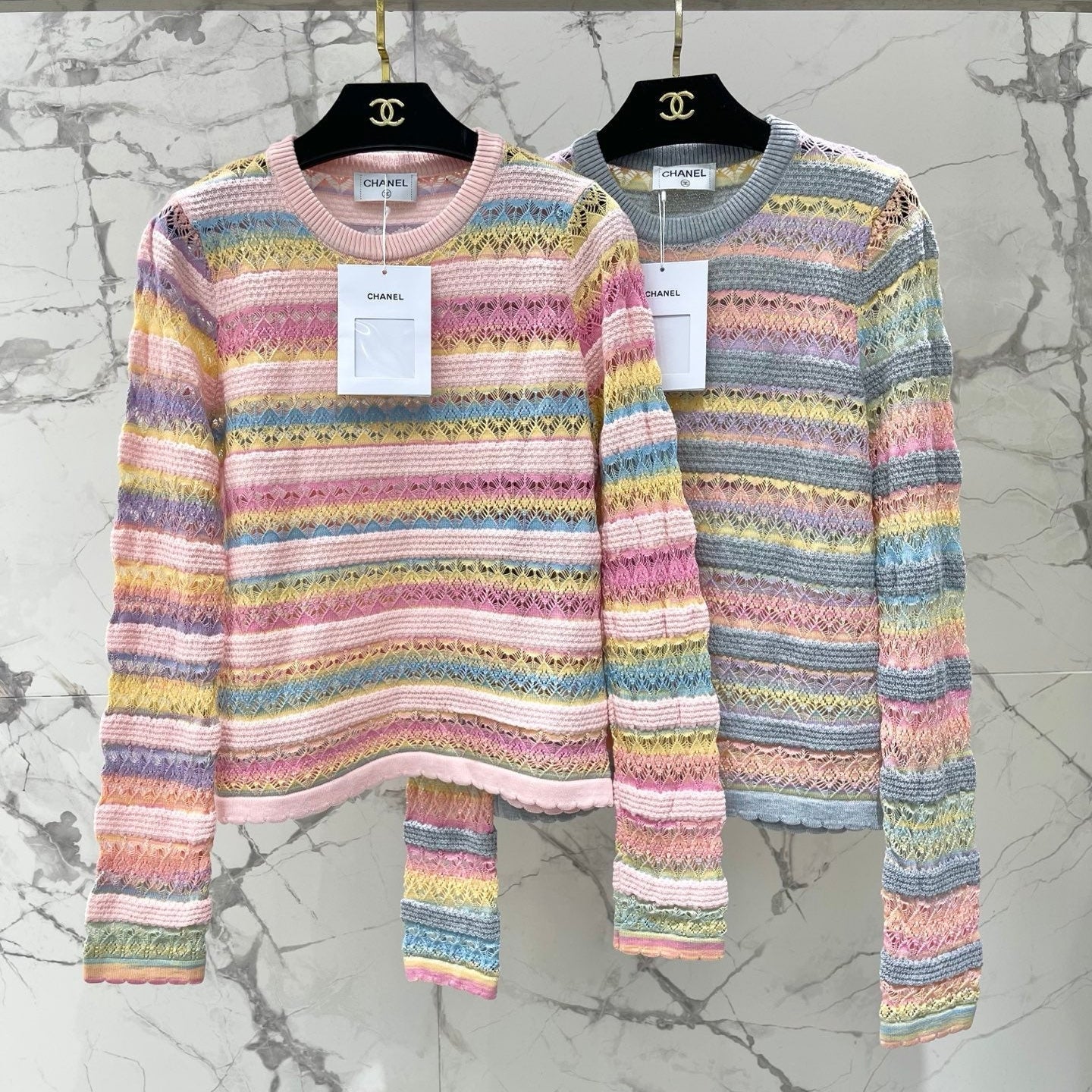 CC Striped Open-Knit Sweater Pastel Tencel 802093