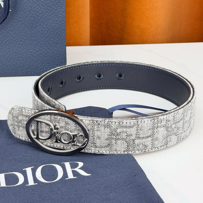 Dior 2026 Oblique Oval Logo Buckle Belt 35mm Canvas
