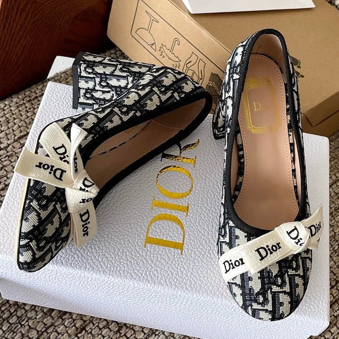 Dior 2026 Embroidered Ribbon Pumps 80mm Suede Canvas Leather 975505