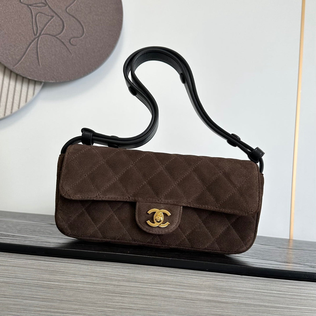 Chanel 2026 Pouch With Leather Strap 25cm Calfskin Suede