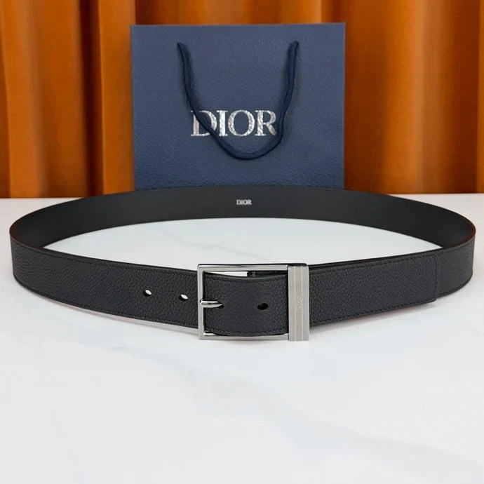 Dior 2026 Square Buckle Belt 35mm Grained Calfskin