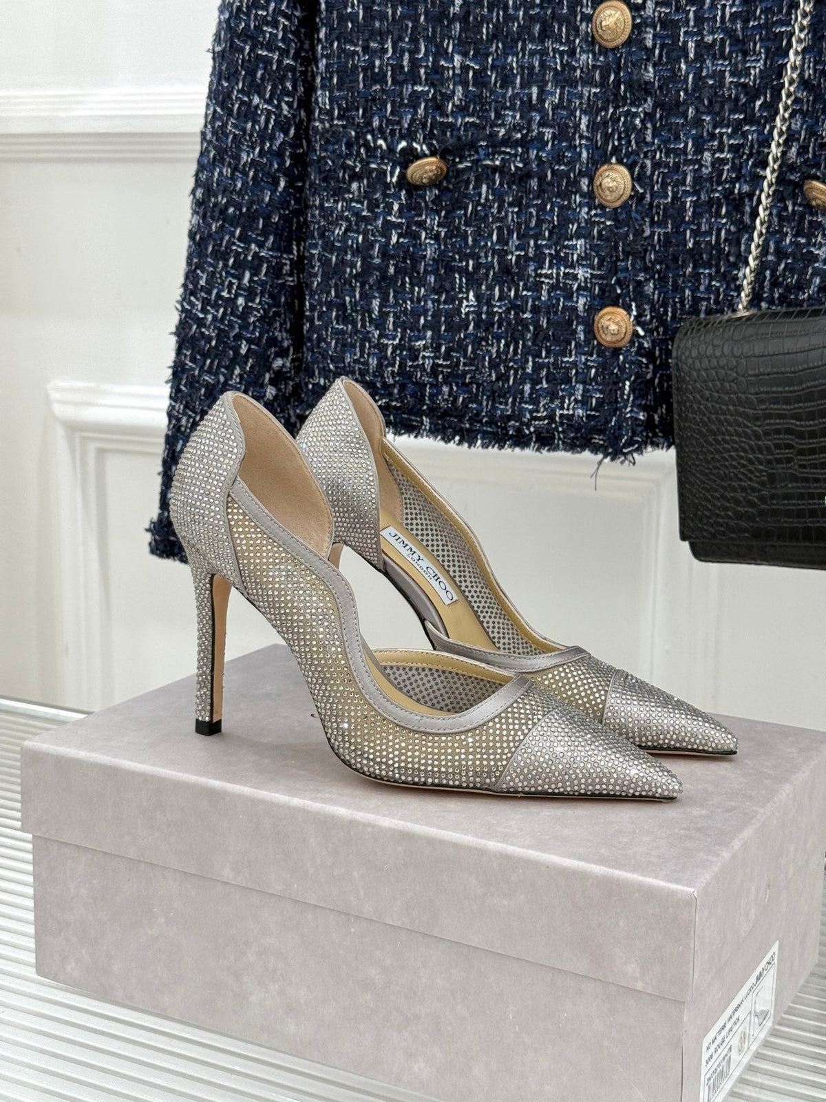 JC 26s Brigitte Pumps 10cm Mesh Tiny Crystals 174510