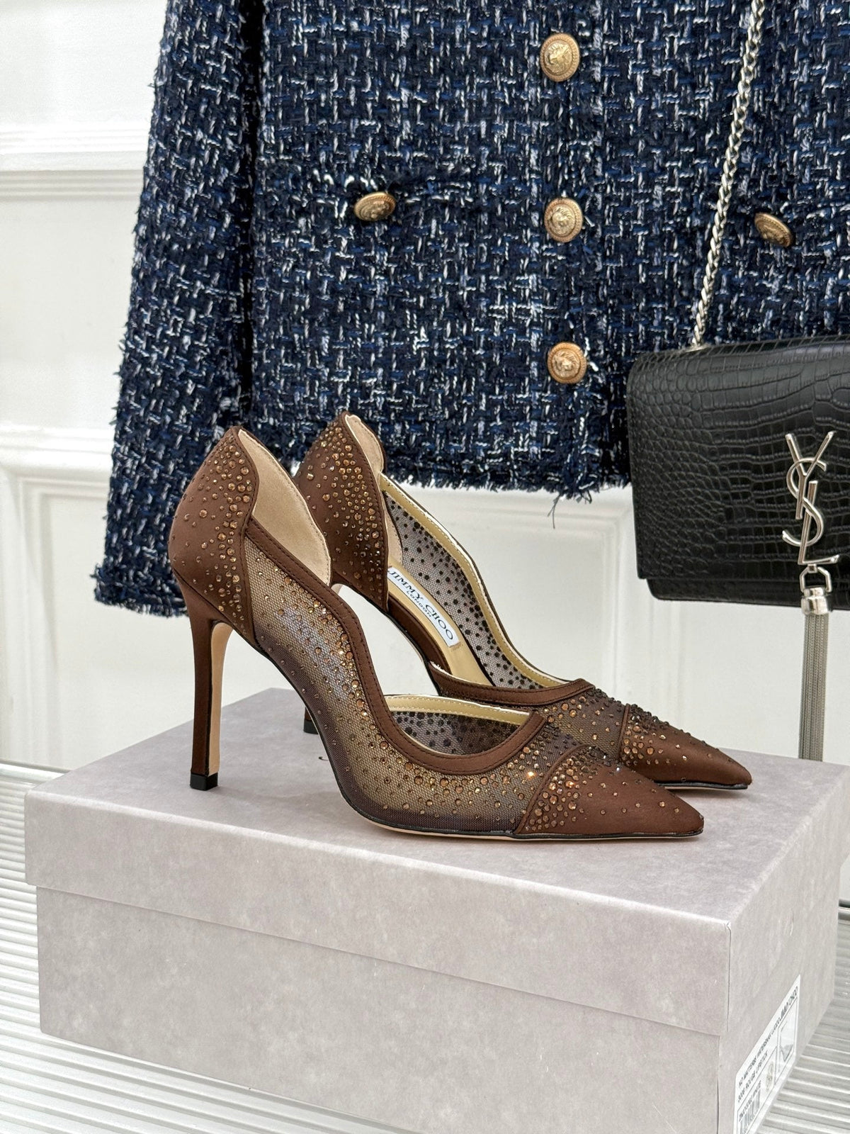 JC 26s Brigitte Pumps 10cm Mesh Satin 174518