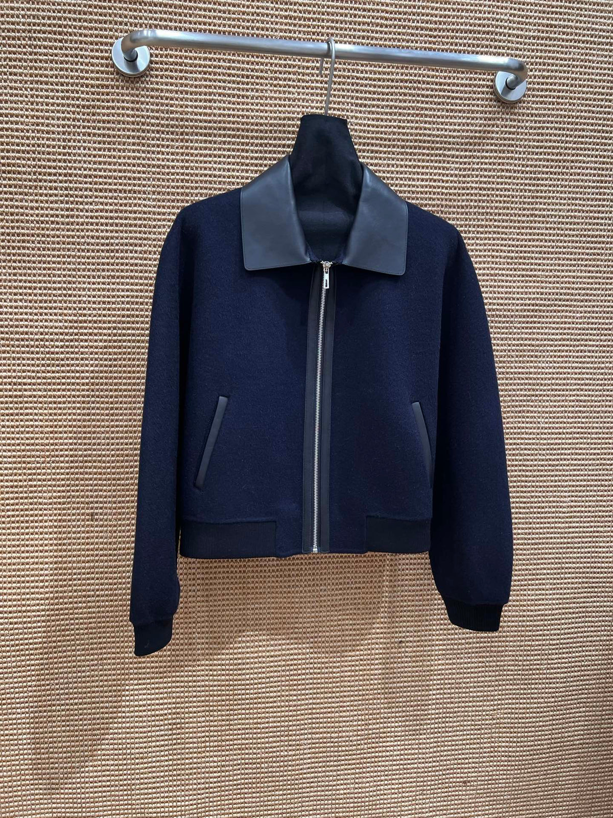 Max Mara 26S Leather Collar Knit Bomber Jacket 440818