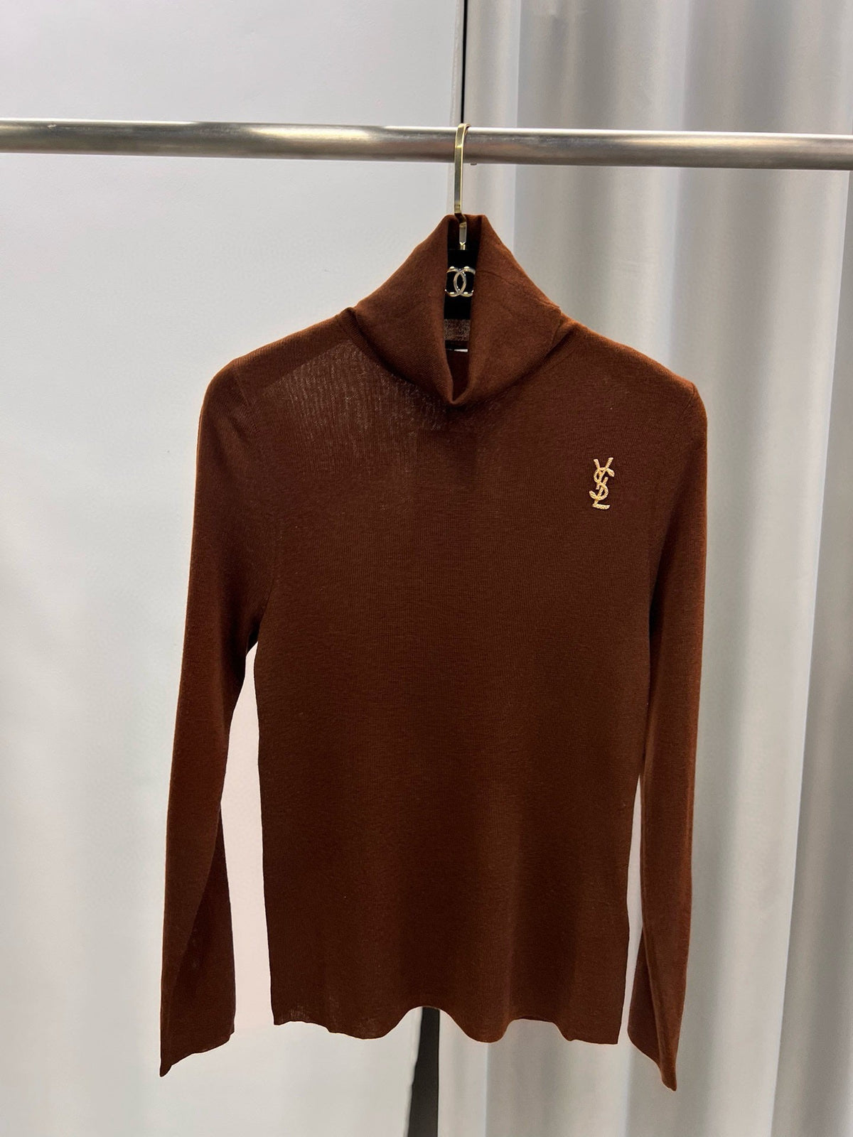 YSL Logo Embroidery Turtleneck Sweater Virgin Wool 438261