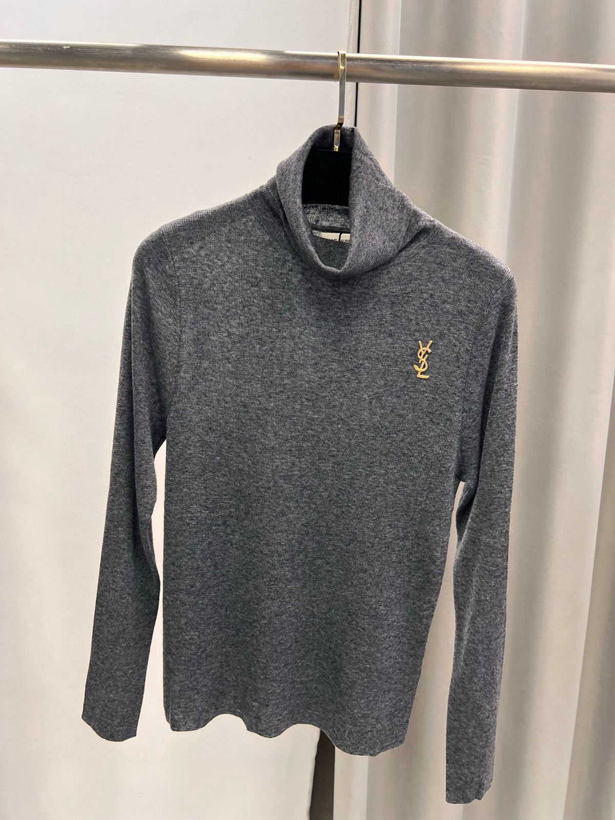 YSL Logo Embroidery Turtleneck Sweater Virgin Wool 438261