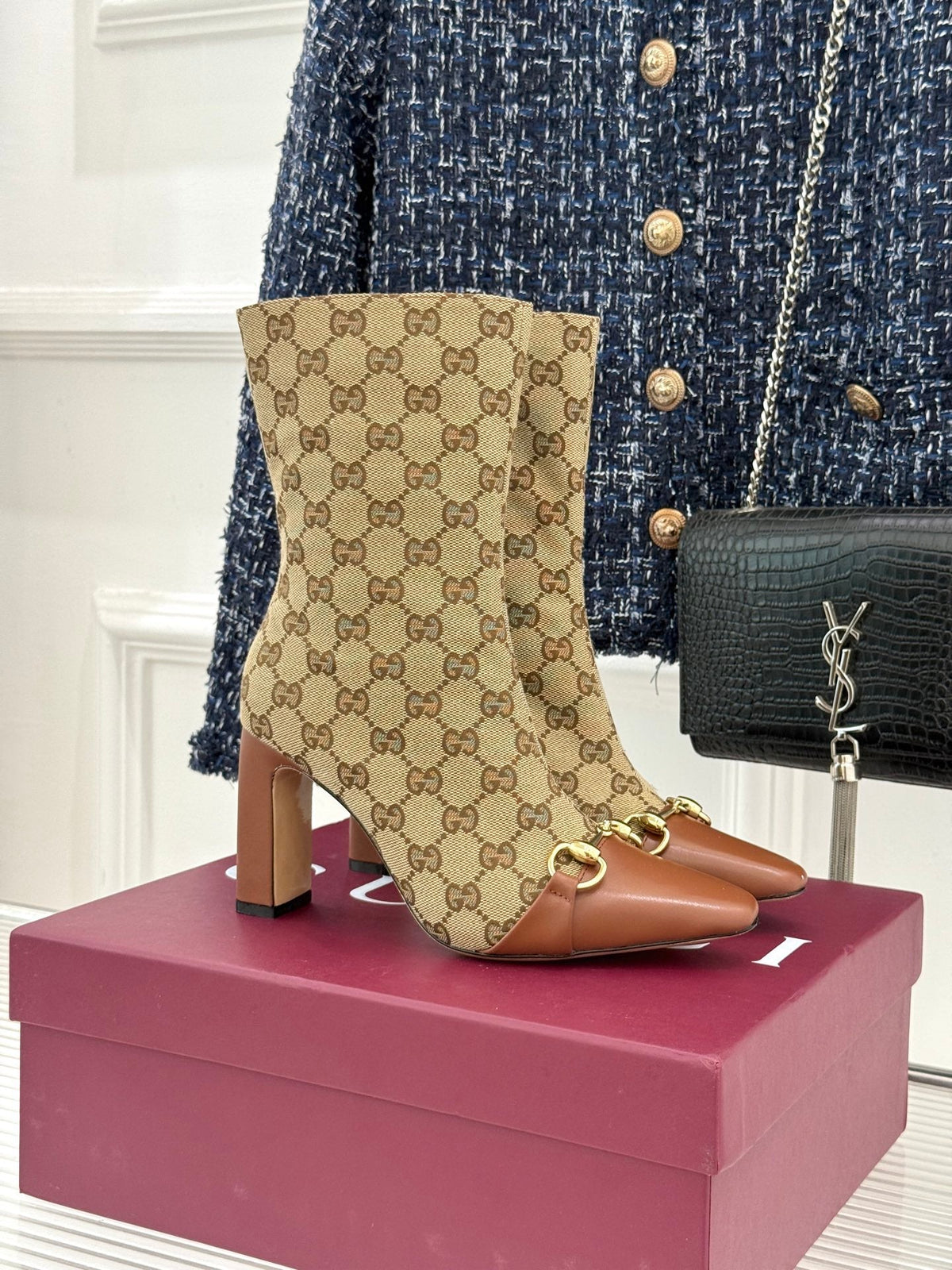 GG 26s Horsebit Ankle Boots 7.5cm Canvas 174667