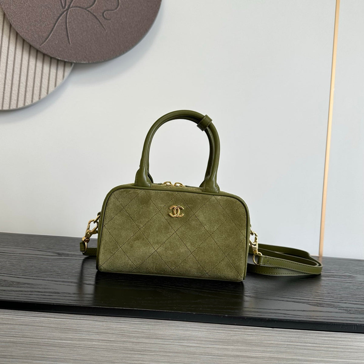 CC 26s Bowling Bag Olive Green Quilted Suede Lambskin 996778
