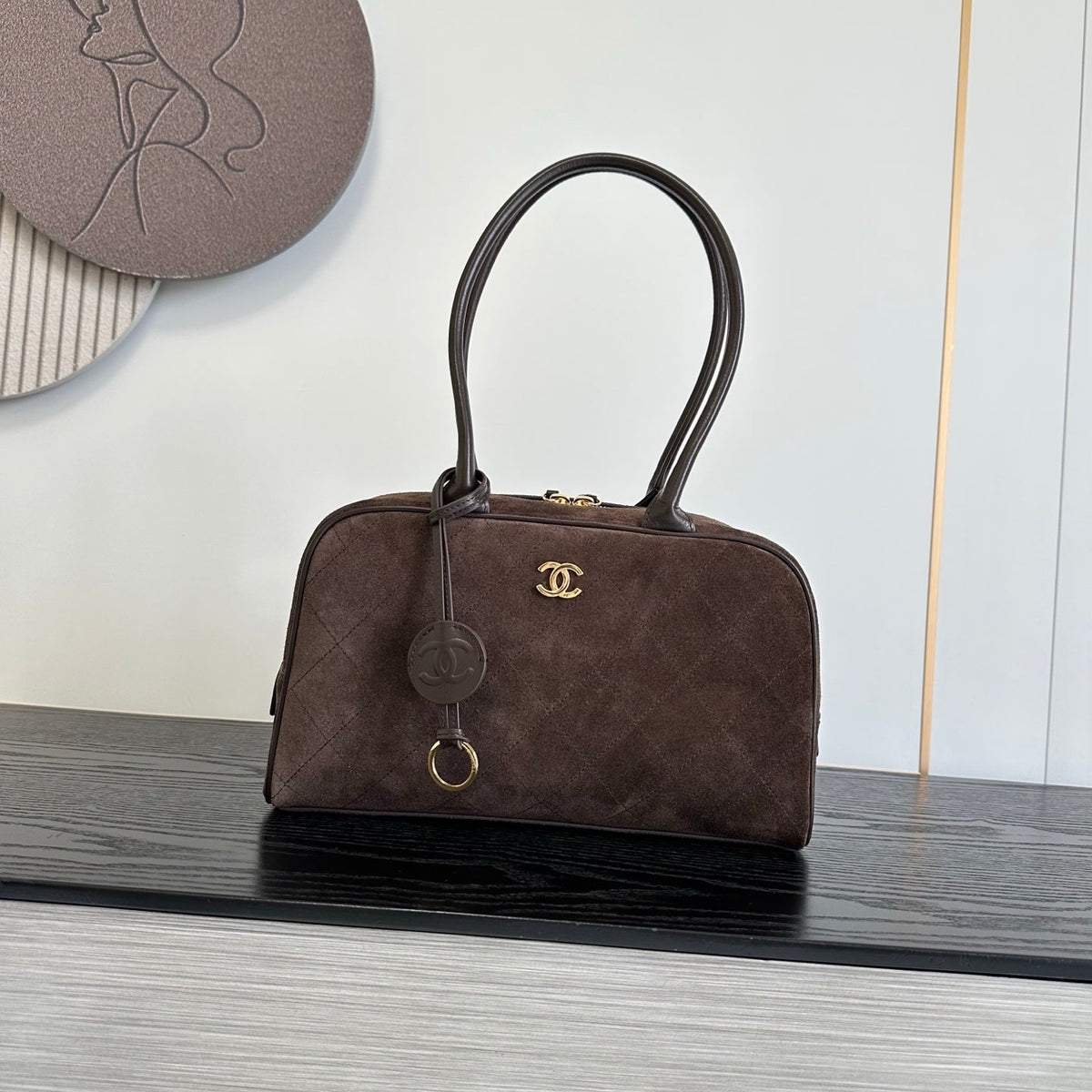 CC 26s Bowling Bag Brown Quilted Suede Lambskin 996777