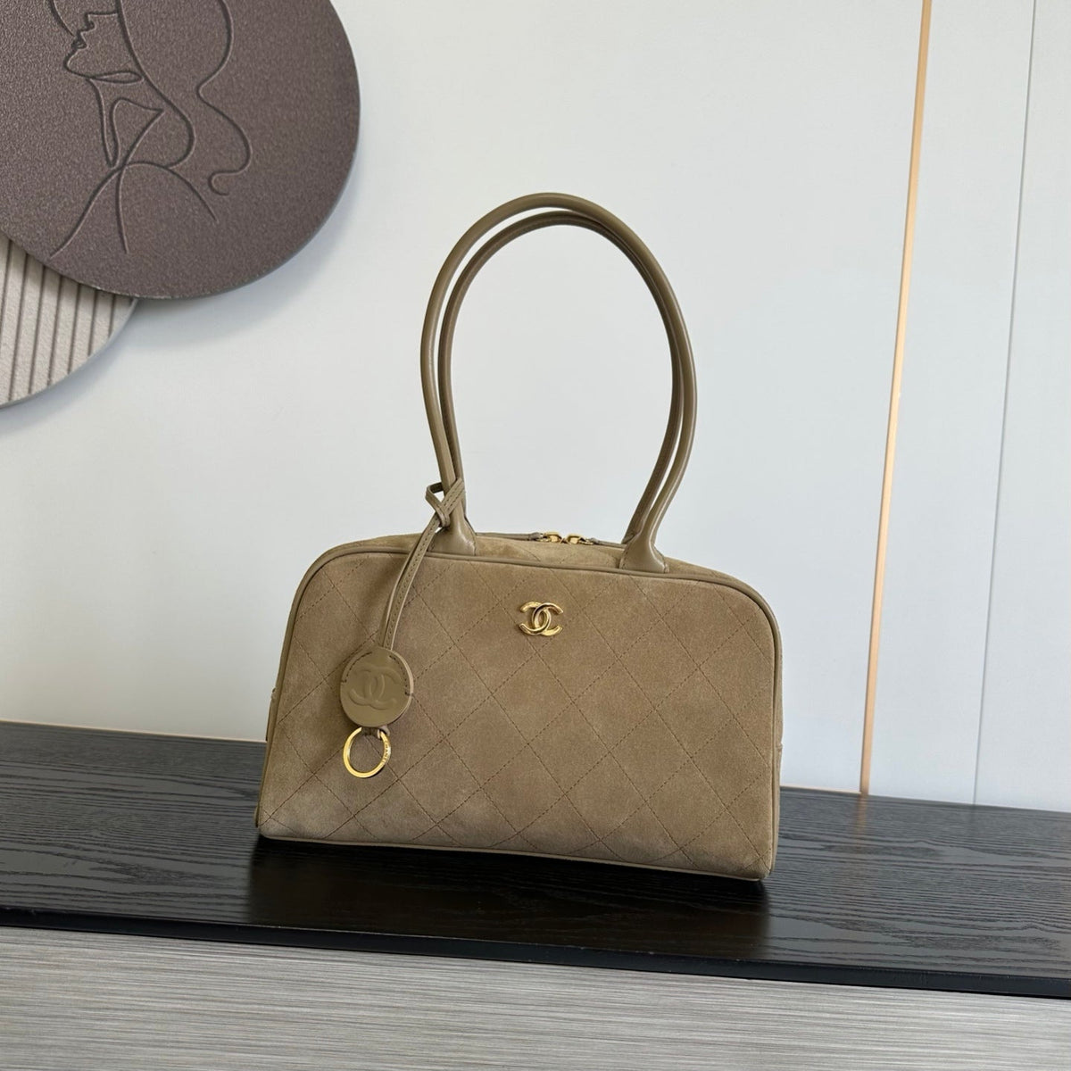 CC 26s Bowling Bag Beige Quilted Suede Lambskin 996776