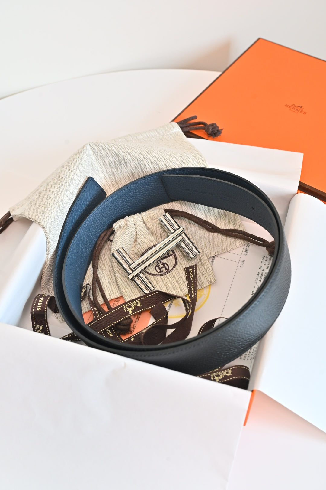 Hermes FW26 H au Carre Reversible Belt 38mm Togo Leather 219946