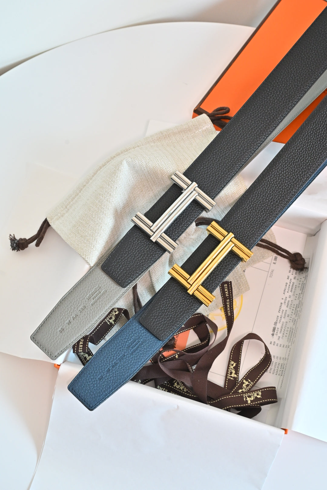 Hermes FW26 H au Carre Reversible Belt 38mm Togo Leather 219946