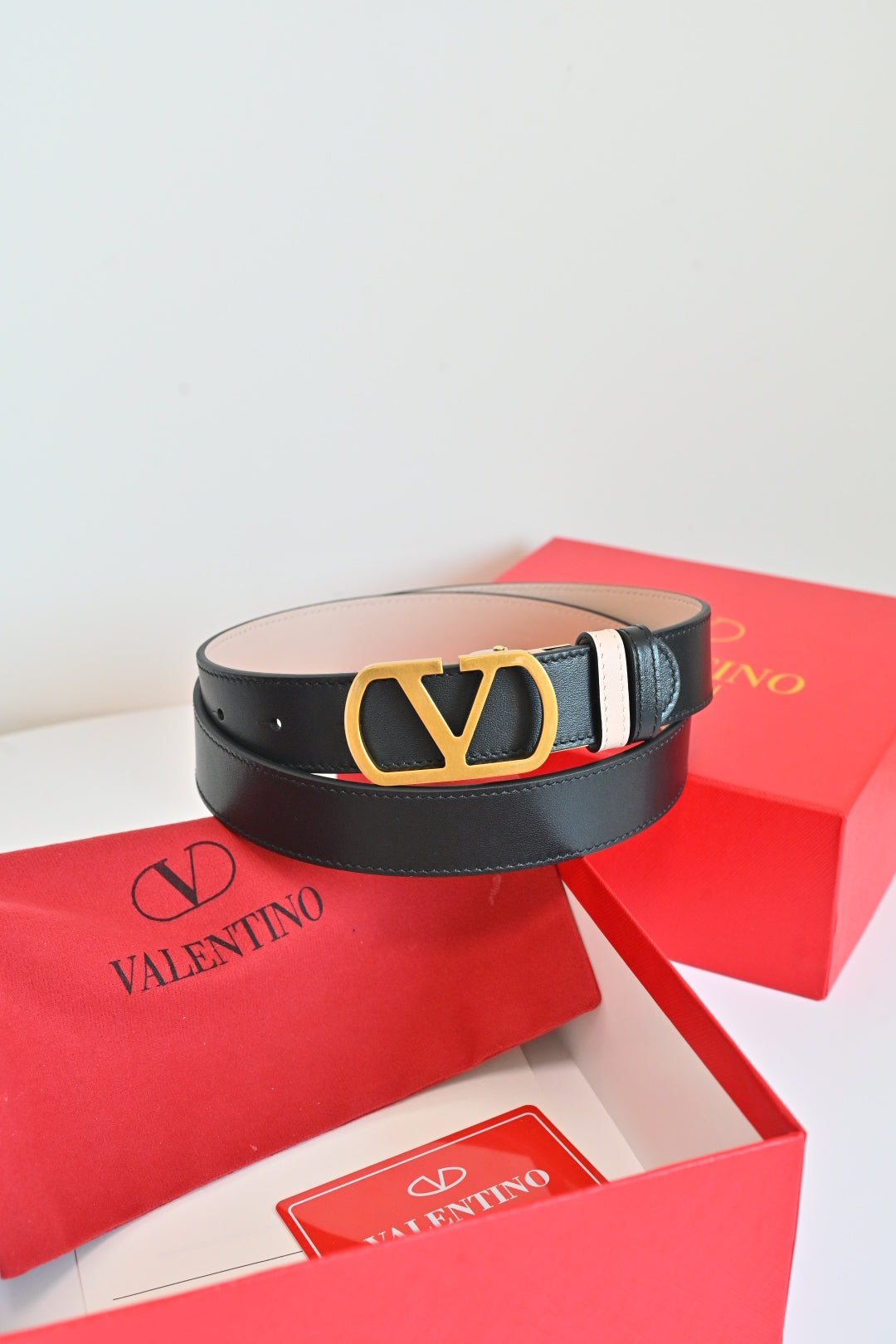 Valentino FW26 VLogo Reversible Belt 30mm Smooth Leather 219991