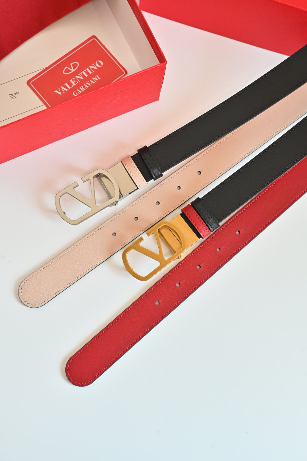 Valentino FW26 VLogo Reversible Belt 30mm Smooth Leather 219991