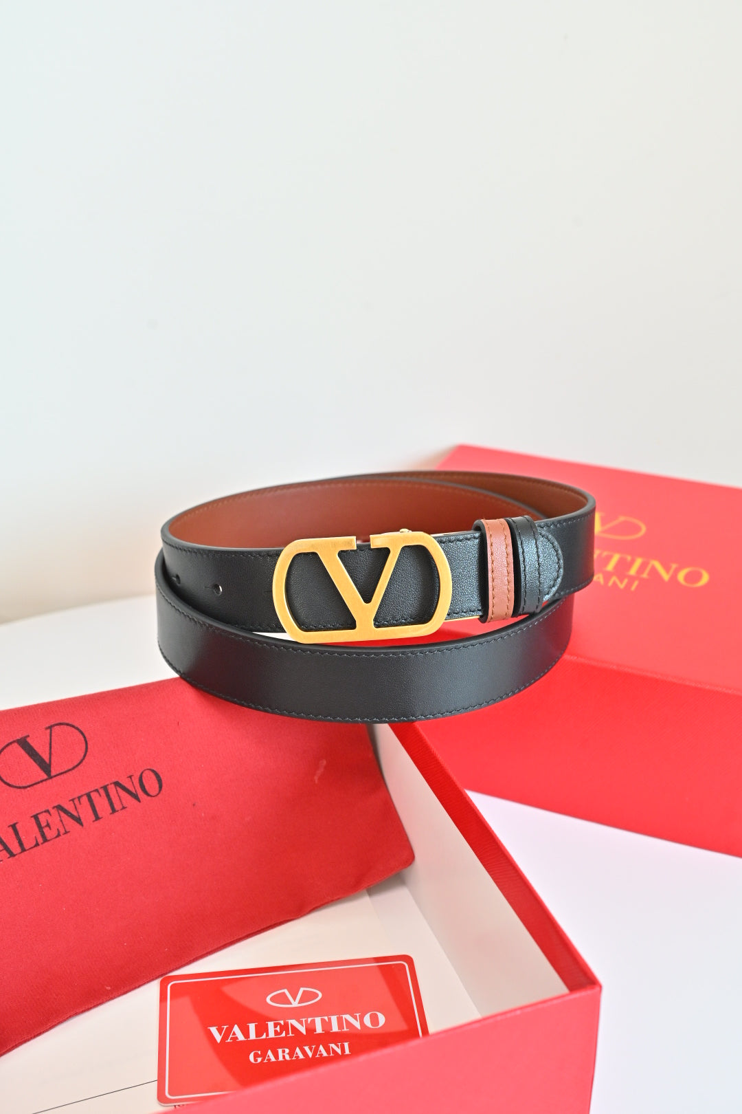 Valentino FW26 VLogo Reversible Belt 30mm Smooth Leather 219997