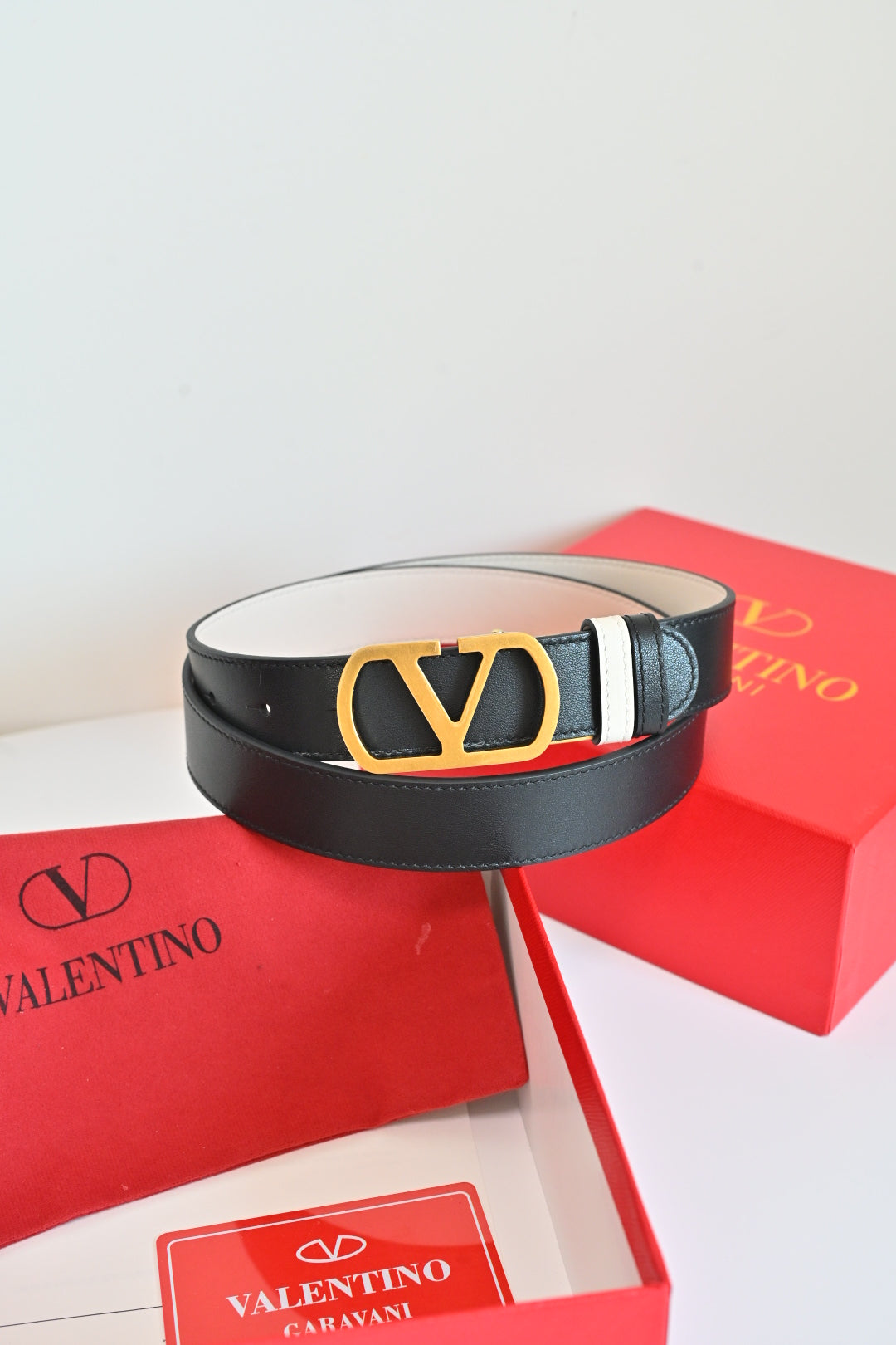 Valentino FW26 VLogo Reversible Belt 30mm Smooth Leather 219997
