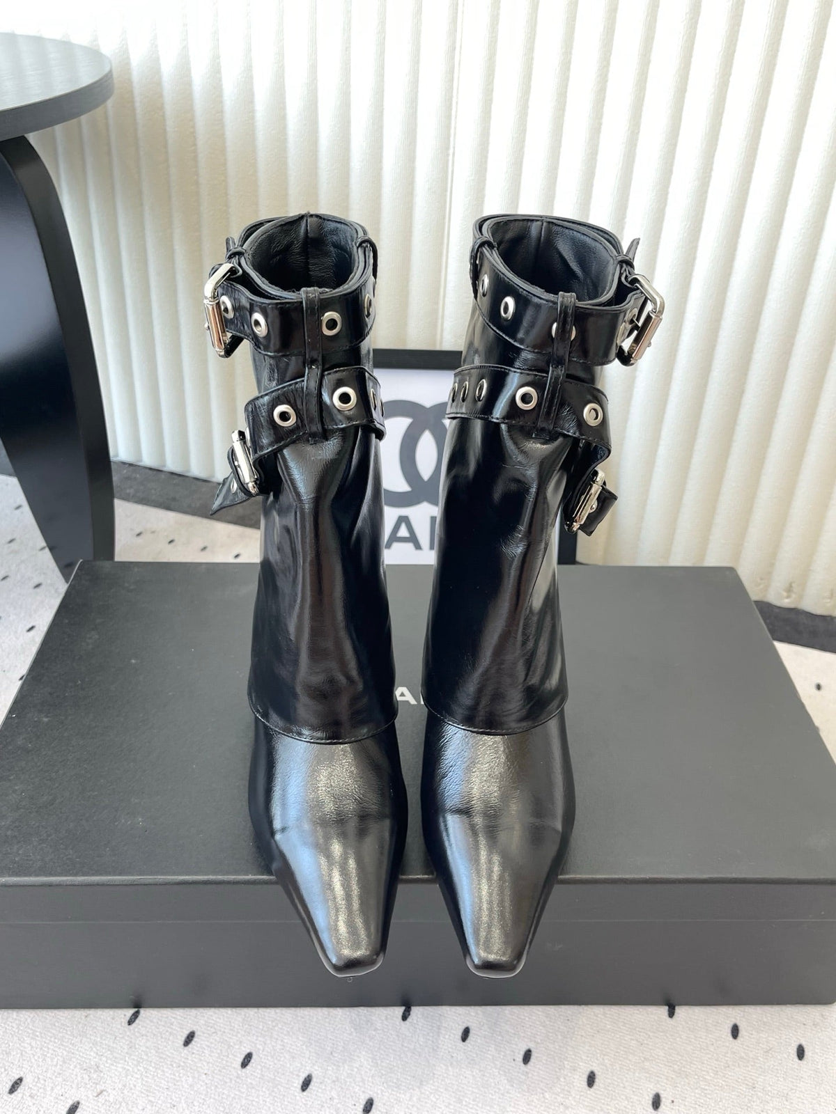 Chanel FW26 Pointed-Toe Wedge Mid-Calf Boots Black Leather 190032