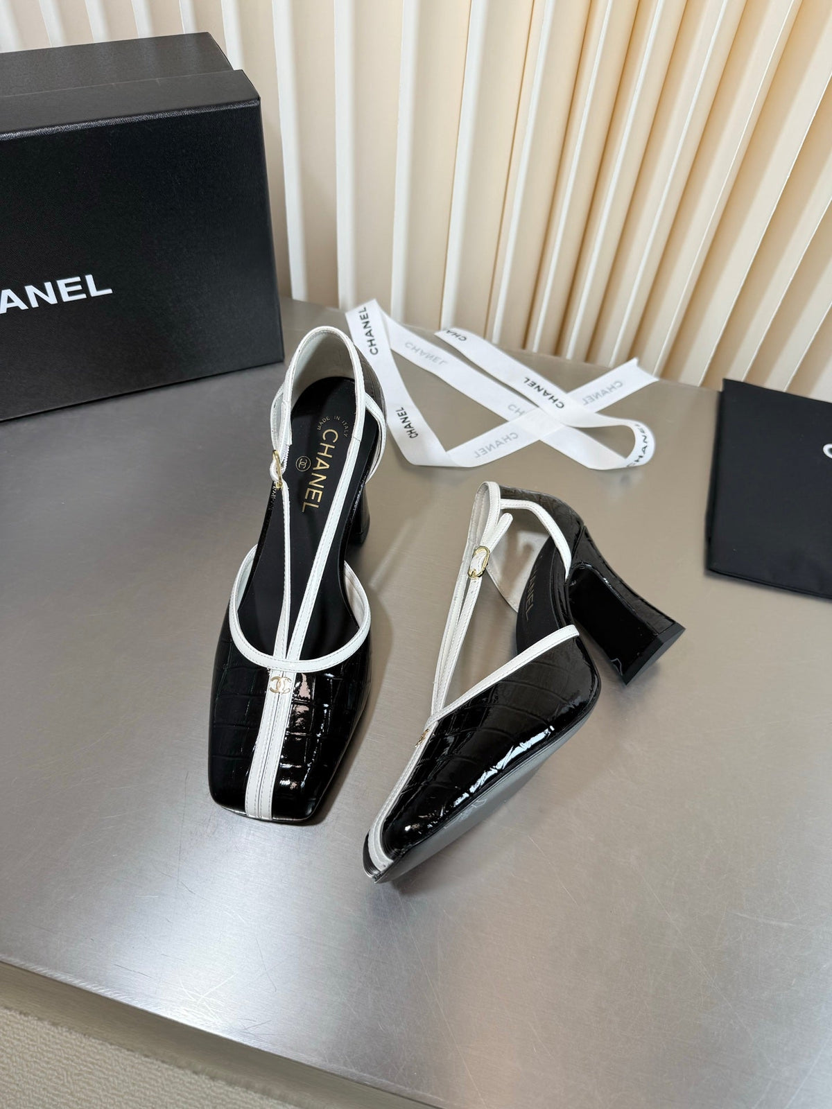 Chanel 2026 Strappy Square Toe Slingback 8.5cm Leather 190624