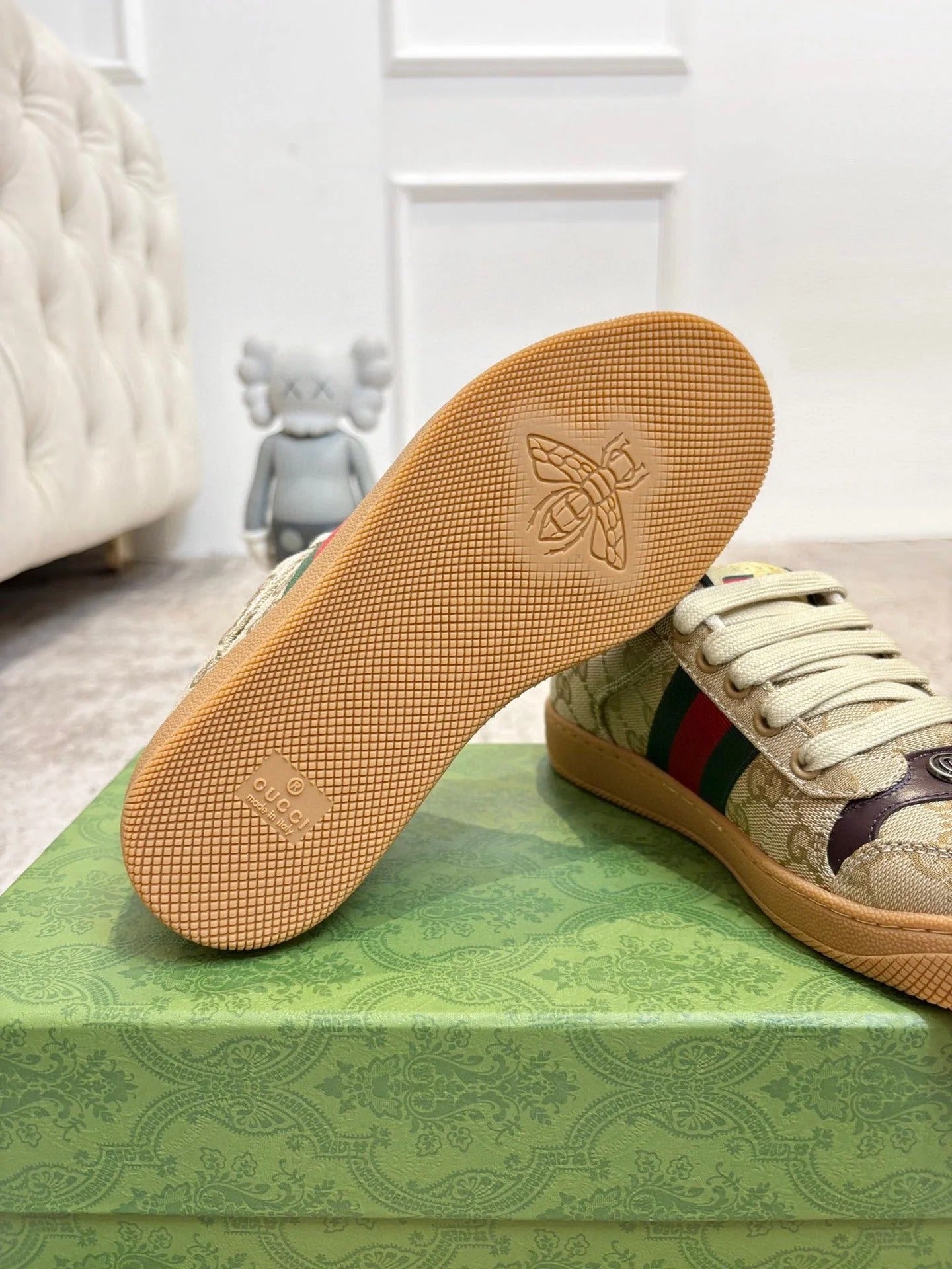 GG 26ss Screener Sneaker Beige Brown Canvas Cowhide 697183