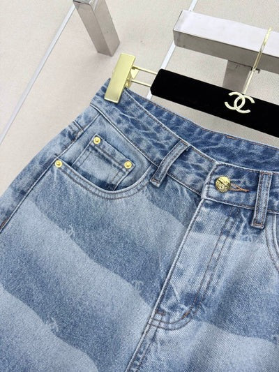 Chanel 2026 Double C Logo Striped Print Denim Wide-leg Pant Blue Cotton 311192