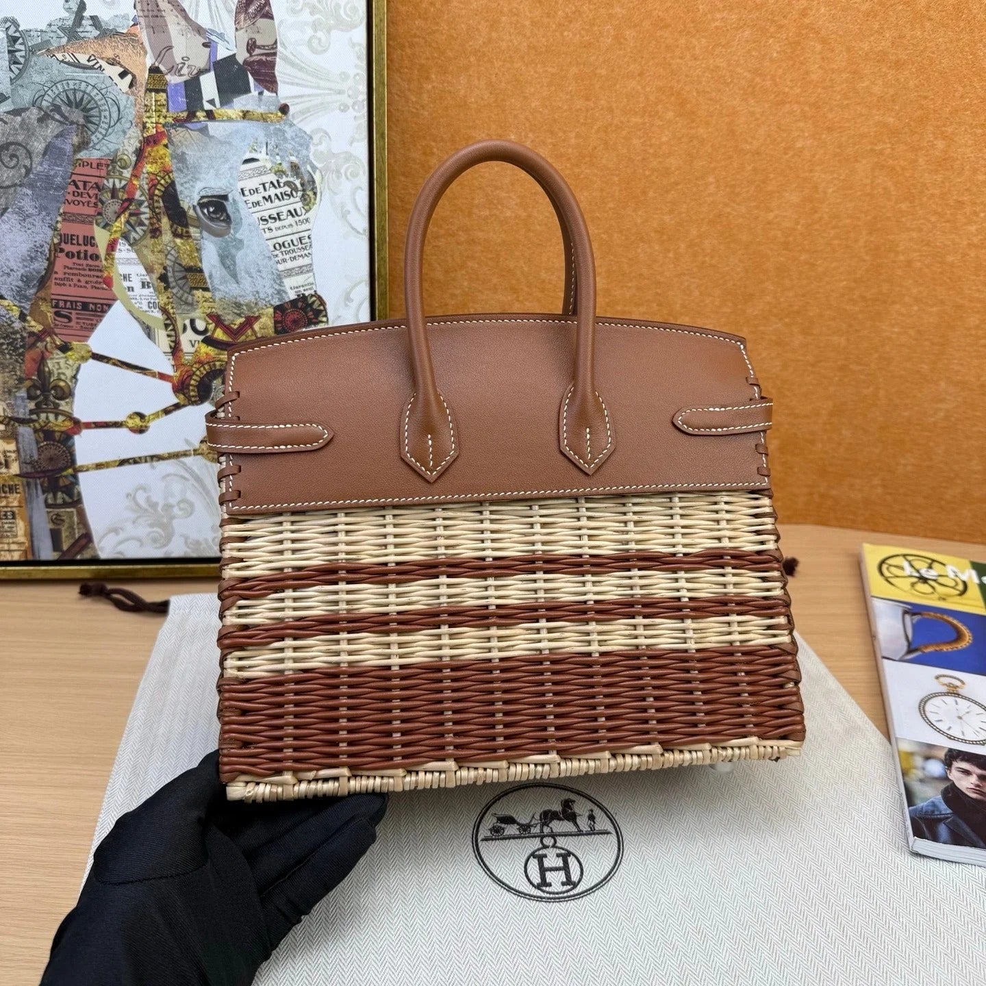 HM 2026 Birkin Picnic Bag 25cm Wicker And Swift Leather