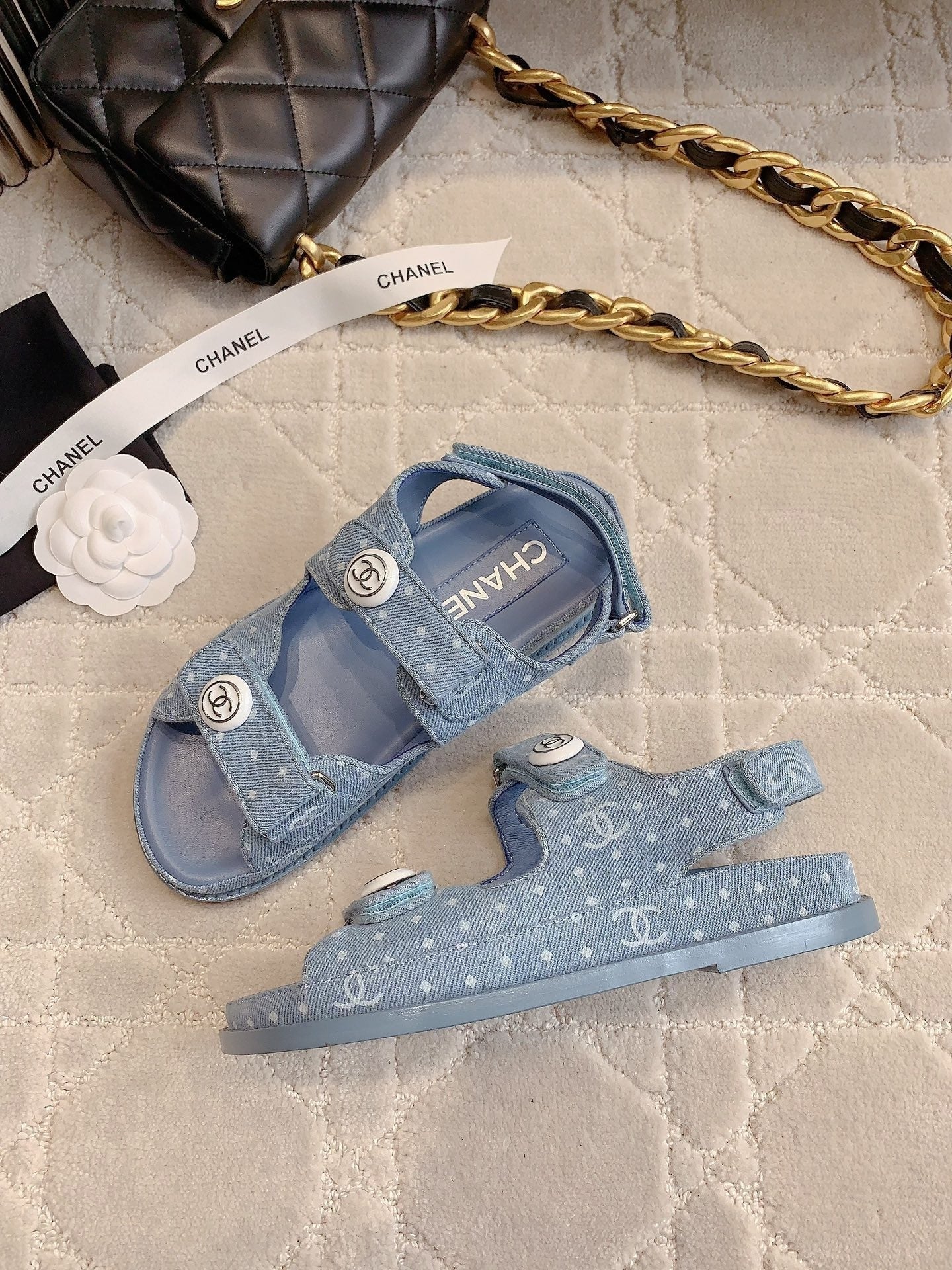 Chanel 2026 Printed Velcro Dad Sandals Fabric 977458