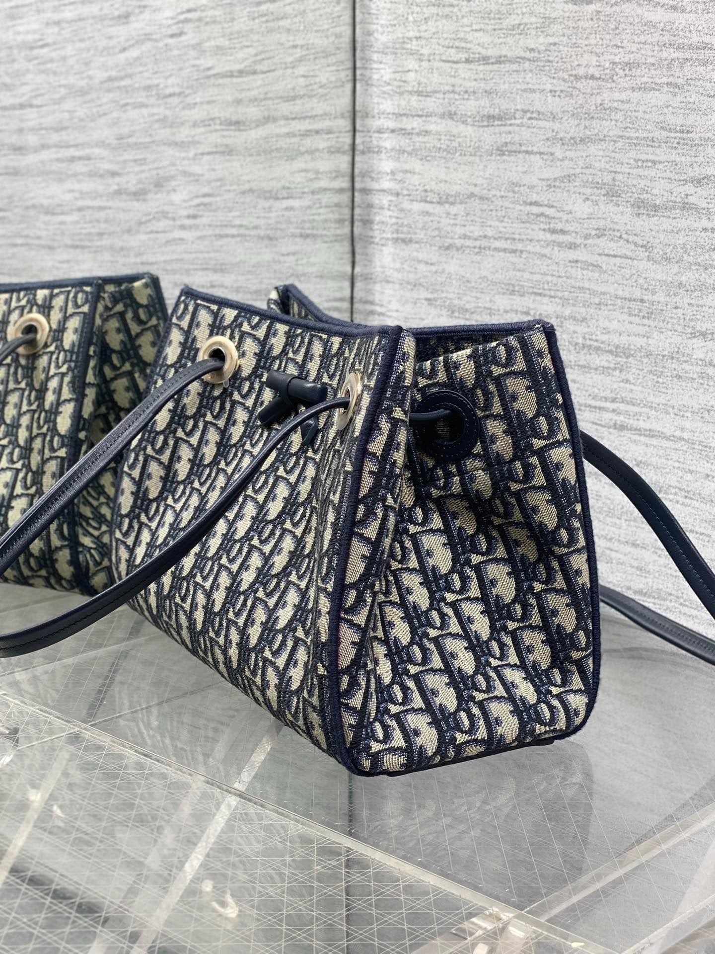 Dior 2026 Small Shopping Bag Blue Beige Canvas Leather 284287
